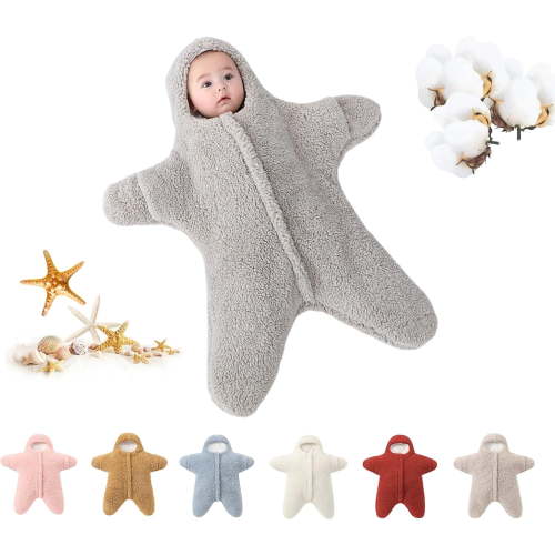 Baby Starfish Onesie, Thick Imitation Fleece Starfish Newborn Sleeping Bag, Infant Footie Jumpsuit Winter Warm Outfits
