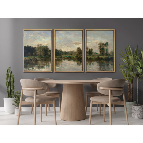 Framed Canvas Wall Art Prints Set of 3 Forest Woodland Landscape Art Print Vintage Nature Wall Art Living Room Decor
