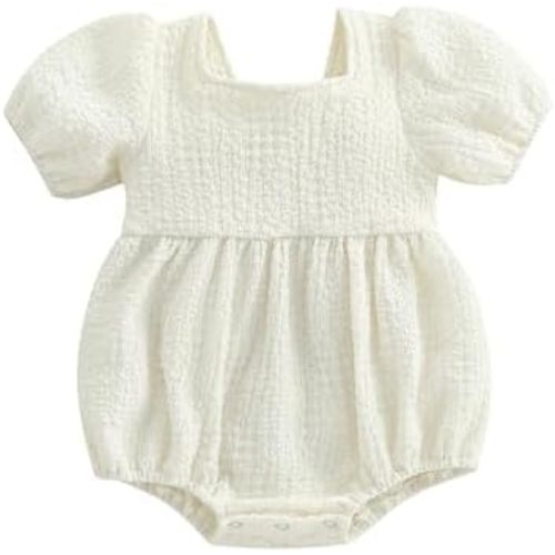 WZTYYDS Baby Girl Summer Clothes Newborn Smocked Bubble Romper Solid Puff Short Sleeve Bodysuit Cute 3 6 9 12 Months Outift