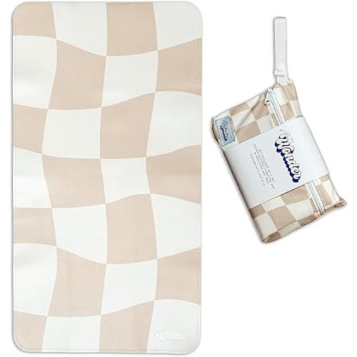 Vegan Leather Changing Mat with Reusable Waterproof Wet Bag - Non-Toxic, Portable Diaper Pad That Folds and Wipes Clean (16 x 30 Inches) (Checkered)