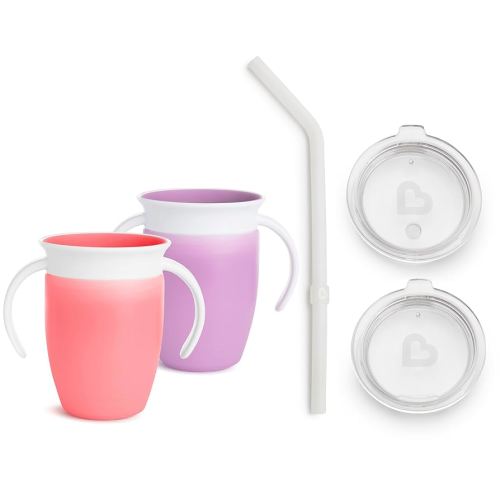 Munchkin® Miracle® 360 Trainer Sippy Cup - Converts to Straw Cup and Open Training Cup, 7oz, Pink/Purple