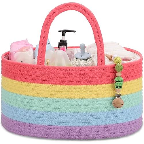 COMSE Baby Diaper Caddy Organizer, Car Caddy, Diaper Change Organizer, Gift Baskets Empty, Portable Tote Bag with Divider, Baby Shower Gifts Newborn Essentials Registry Must Have, Rainbow