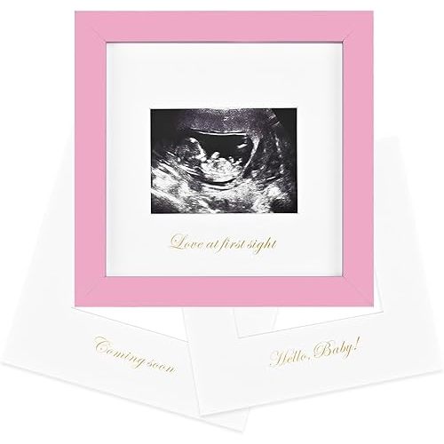 KINLINK Baby Sonogram Picture Frame, Love at First Sight Ultrasound Picture Frame, Pregnancy Gifts for Expecting Mom&Dad, Gender Reveal Party, Baby Keepsake Announcement (Light Pink)