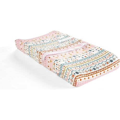 Lush Decor Baby Boho Metallic Hearts Soft & Plush Changing Pad Cover, 32" x 16" x 5", Pink & Orange
