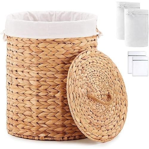 Round Water Hyacinth Laundry Hamper 40L