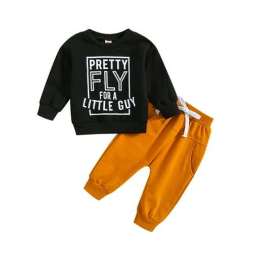 Durtebeua Baby Boy Outfits Sets Long Pants Set Print Long Sleeve T Shirt Tops + Flare Trousers 3-6 Months