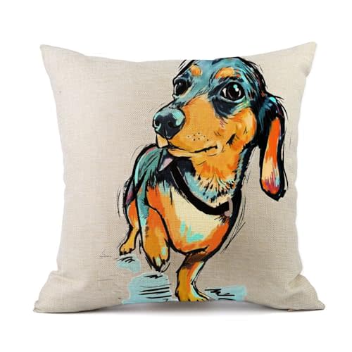 Redland Art Cute Pet Animal Dachshund Dog Pattern Throw Pillow Covers Linen Cushion Cover Cases Pillowcases Car Sofa Home Decor 18”x 18”Inch (45 x 45cm)