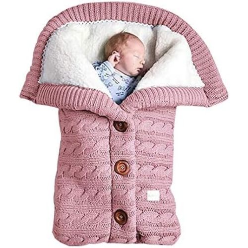 insular Warm Baby Sleeping Bag Envelope Winter Kid Sleepsack Footmuff Stroller Knitted Sleep Sack Newborn Knit Wool Swaddling Blanket (Pink)