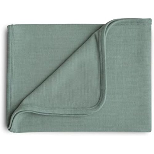 mushie Extra Soft Baby Blanket | Organic Cotton Ribbed Receiving Blanket, Swaddle, Stroller | 35x35 Inch (Roman Green)