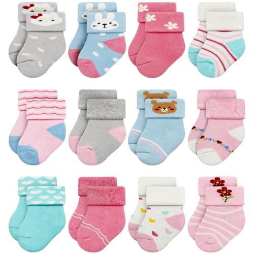 RATIVE Newborn Baby Socks 0-6,6-12 Months Terry Turn Cuff Socks for Boys Girls