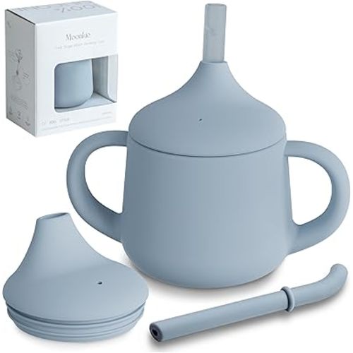 Moonkie Silicone Baby Sippy Cups | 3 Stages Training Cup Straw Cup for Infants Toddlers and Kid | 4 oz 2Pack