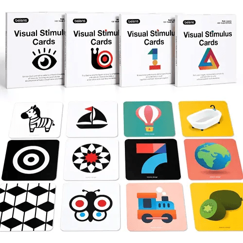beiens High Contrast Baby Flashcard, 80 Pcs 160 Page Black White Colorful Visual Stimulation Learning Activity Card for Babies Ages 0-3-6-12-36 Months, 5.5'' x 5.5'' Newborn Infants Toys Gift