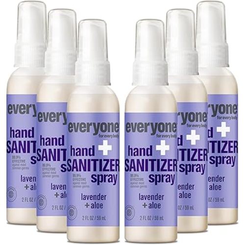 Everyone Hand Sanitizer Spray, 2 Fl Oz (Pack of 6), Lavender and Aloe, Plant Derived Alcohol with Pure Essential Oils, 99% Effective Against Germs