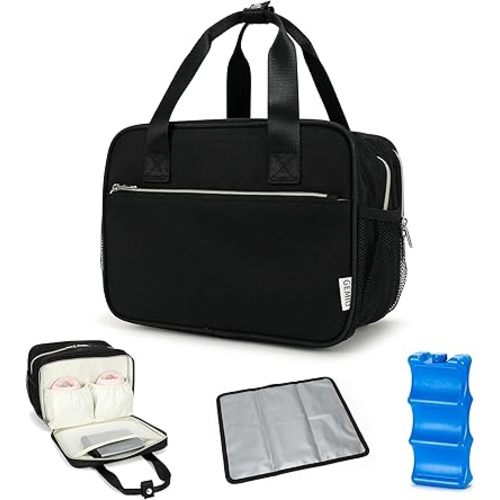 Breastmilk Cooler Bag with Ice Pack,Fits 6 Baby Bottles Up to 9 Ounce Breast Milk Cooler Travel Bag Compatible with Wearable Breast Pumps & Accessories for Nursing Mom Daycare Black