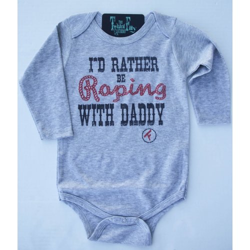 I'd Rather Be Roping with Daddy - L/S One Piece - Grey – The Twisted Filly Clothing Co.