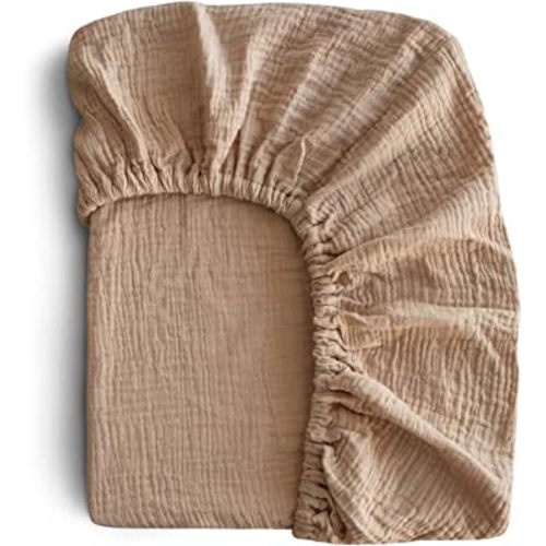 mushie Extra Soft Muslin Fitted Mini Crib Sheet | 24"x 38" (Pale Taupe)