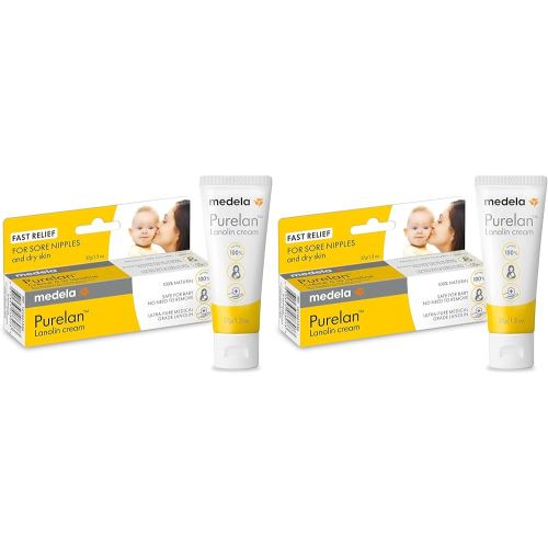 Medela Purelan Lanolin Nipple Cream, Fast Relief for Sore Nipples & Dry Skin During Breastfeeding, Safe for Breastfeeding Baby, Natural, Hypoallergenic, Fragrance-Free, 37g (Pack of 2)