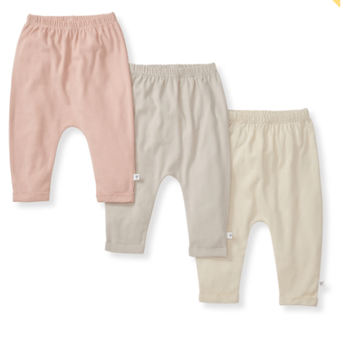 Solid Organic Cotton Baby Pants 3 Pack Pink Sand