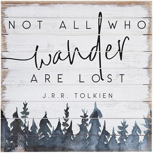 JINHEQIAO Interesting Metal Tin Sign Not All Those who Wander are Lost - Blue Forest Print - Rustic Tin Signss - Traveler - Mountain Wall Art - Wander Sign 12x12 Inch Best Gift
