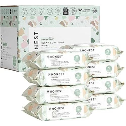 The Honest Company Clean Conscious Unscented Wipes | Over 99% Water, Compostable, Plant-Based, Baby Wipes | Hypoallergenic for Sensitive Skin, EWG Verified | Geo Mood, 576 Count