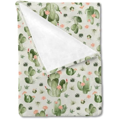Desert Cactus Floral Baby Blanket Boy Girl Watercolor Cactus Southwest Plants Swaddle Blanket Vintage Cactus Flowers Receiving Blanket Soft Flannel Newborn Toddler Nursery Crib Bed Blanket 30x40