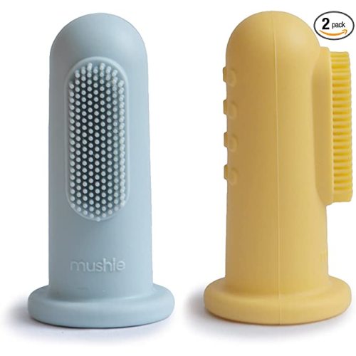 mushie Baby Finger Toothbrush (Powder Blue/Daffodil) 2-Pack