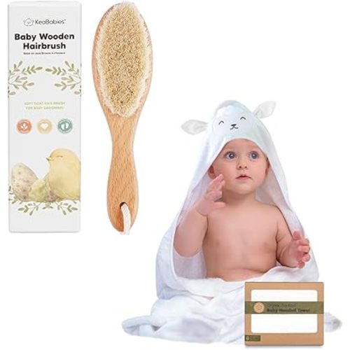 KeaBabies Baby Hair Brush and Baby Hooded Towel - Baby Brush with Soft Goat Bristles - Bamboo Viscose Baby Towel by KeaBabies