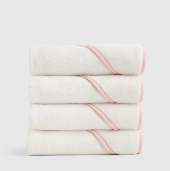 Organic Turkish Cotton Baby Hooded Towel Set 4-Pack in Soft Pink