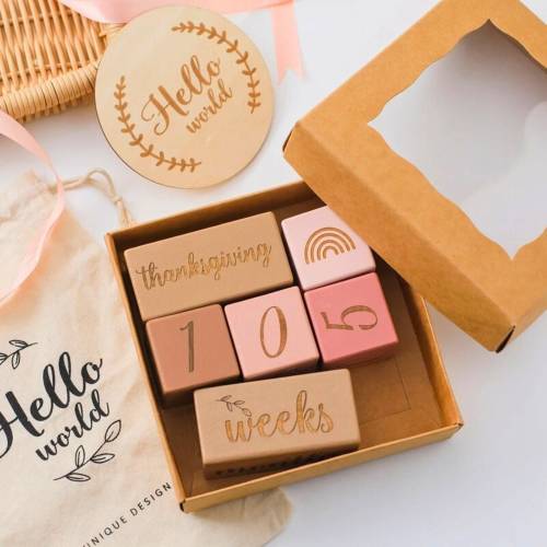 Milestone Blocks Pink by OkidoKids® - Baby Milestone Blocks - Handcrafted Wooden Milestone Block - Baby Photo Prop and Keepsake