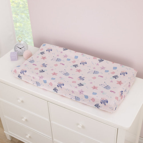 Sunside Sails Nojo Sunside Sails Mermaid Lagoon Pink, and Blue Sea Friends Super Soft Contoured Changing Pad Cover | Wayfair