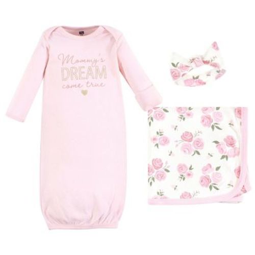 Hudson Baby Infant Girl Gown, Swaddle Blanket and Cap or Headband, Mom Floral, 0-6 Months