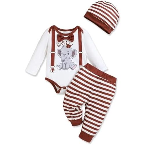 Newborn Baby Boy Clothes Boy Outfit Infant Romper Winter Fall Long Sleeves Pants Set Hat 3PC
