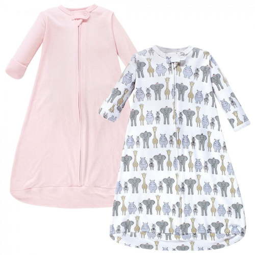 Hudson Baby Infant Girl Cotton Long-Sleeve Wearable Sleeping Bag, Sack, Blanket, Pink Safari, 3-9 Months