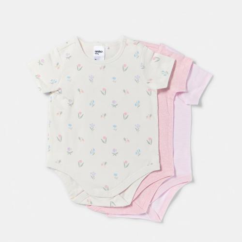 3 Pack Short Sleeve Print Bodysuits - Kmart
