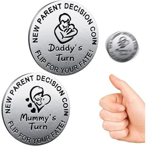 Funny Baby Gift New Parents Decision Coin,Pregnancy Gifts New Dad Mom Gifts,New Parents Gifts for Couples Halloween Thanksgiving Christmas Gift for First Time to be Moms Dads Daddy Mummy Double Sided