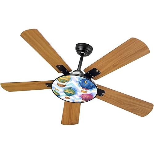 Modern Ceiling Fans with Lights Remote, Hot air balloon fly air transport Watercolor set Watercolour drawing 42 Inch Ceiling Fan for Bedroom Living Room Farmhouse, 6 Speed Reversible Quiet DC Motor