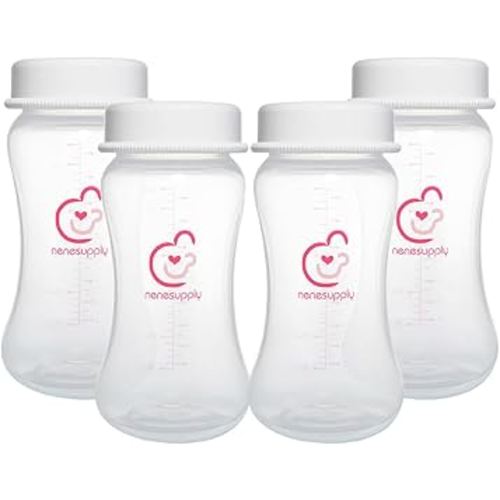 Nenesupply 9oz 4 Count Wide Neck Breast Pump Bottles Use for Pumping with Spectra S1 S2 9 Plus Breast Pumps. Replace Spectra Bottles for Pumping Breastmilk Storage and Collection Bottles