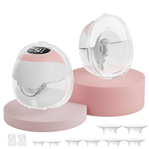 Hands-Free Wearable Breast Pump, Portable Electric Breast Pump with 3 Modes & 15 Suction Levels, Max 320mmHg Strong Suction, Double Sealed Leak,18/20/22/24mm Adjustable Flange Sizes, Pink 2-Pack Set