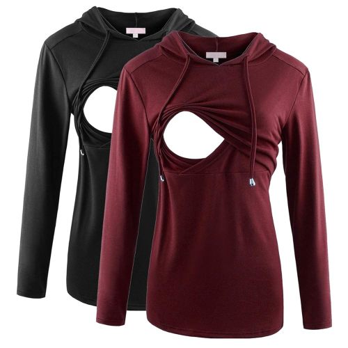 Bhome Nursing Shirt Long Sleeves Hoodie Breastfeeding Top Sweatshirt