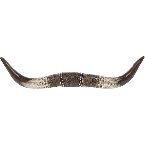 Hobby Lobby Longhorn Western Wall Decor, Resin, 22.25W x 5.5H x 2D inches, Ornate Leather Strap Style