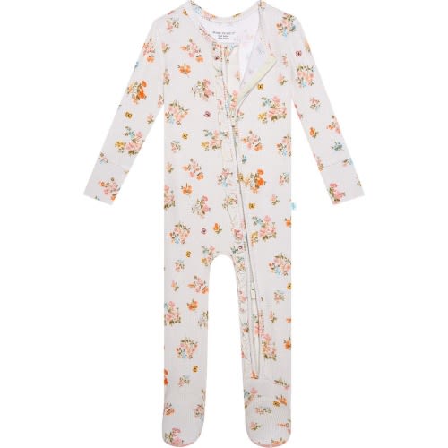Baby Clemence Floral Print Ruffle Fitted Footie Pajamas, Ivory/ Flowers
