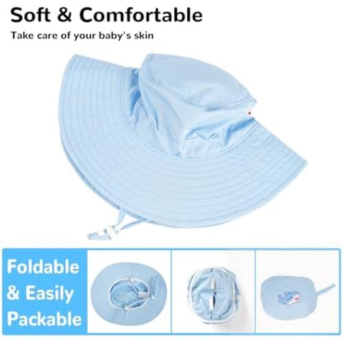 HECCEI Baby Sun Hat with Wide Brim - Windproof, Sunscreen, Warm, DryShade PackNest UPF 50+ Beach Hat for Outdoor, 0-24 Months