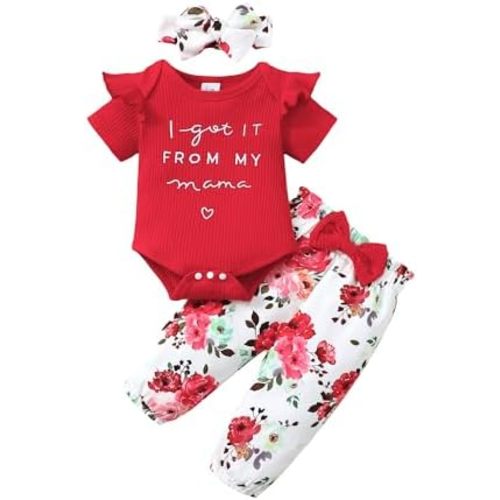 OLLUISNEO Baby Girl Clothes Newborn Infant Fall Outfit Romper Winter Floral Pant Set Headband 3 Pcs Clothes for Girl