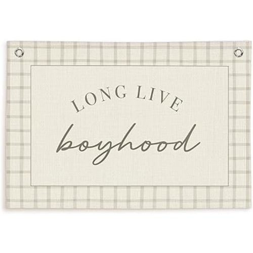 Long Live Boyhood Banner, Boy Nursery Decor, Canvas Banner Wall Hanging Banner Flag Decor for Nursery Playroom Toddler Room, Boys Kids Room Decor 30x20 Inch