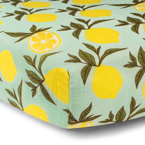 Lemon Organic Cotton Muslin Fitted Crib Sheet