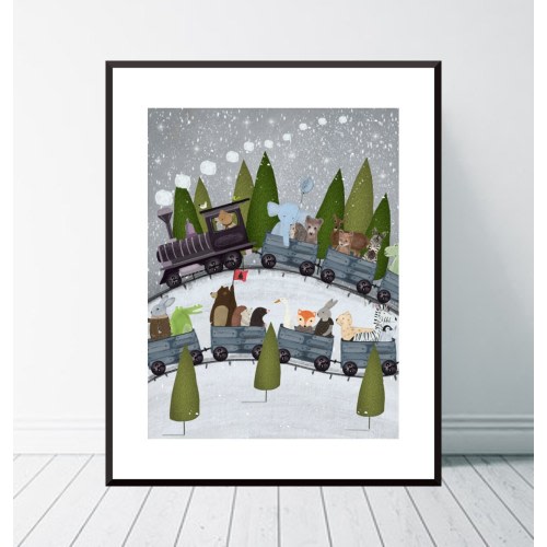 All Aboard. Nursery art, Childrens wall art, Adventure theme, Neutral nursery art, Baby nursery decor, Woodland animals print
