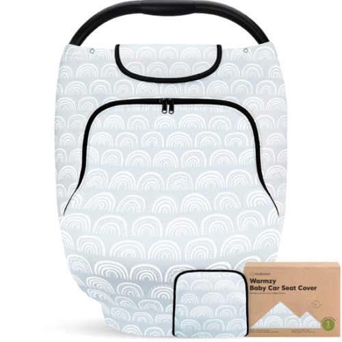 Baby Car Seat Cover for Boys, Girls - Breathable Infant Carseat Canopy for Winter, Rain, Universal Stretchy Fit Nursing Cover for Breastfeeding Newborns, Super Soft, Easy Access Zip Window (Iris)
