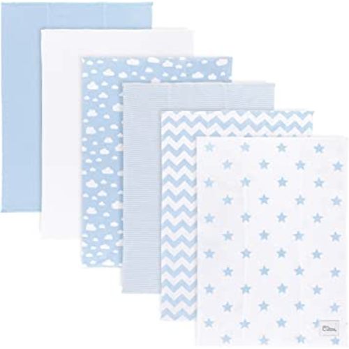 Comfy Cubs Burp Cloths 6 Pack Large 100% Cotton Washcloths Double Layered Absorbent Burping Cloth Extra Absorbent Baby Burp Cloth Extra Soft for Boys and Girls (Blue Pattern, Pack of 6)