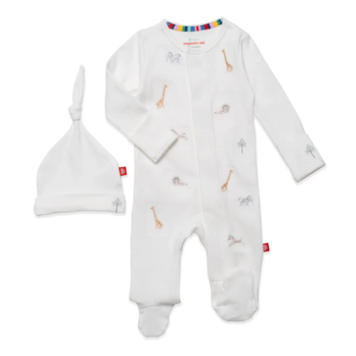 white serene safari organic cotton magnetic parent favorite footie + h – Magnetic Me