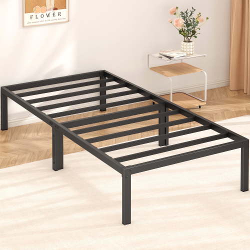Mr IRONSTONE Heavy Duty Twin Size Metal Platform Bed Frame, No Box Spring Needed for Use with Mattress, Adult Kids Twin Size Bed with 14 inch Under Bed Storage Space, Black